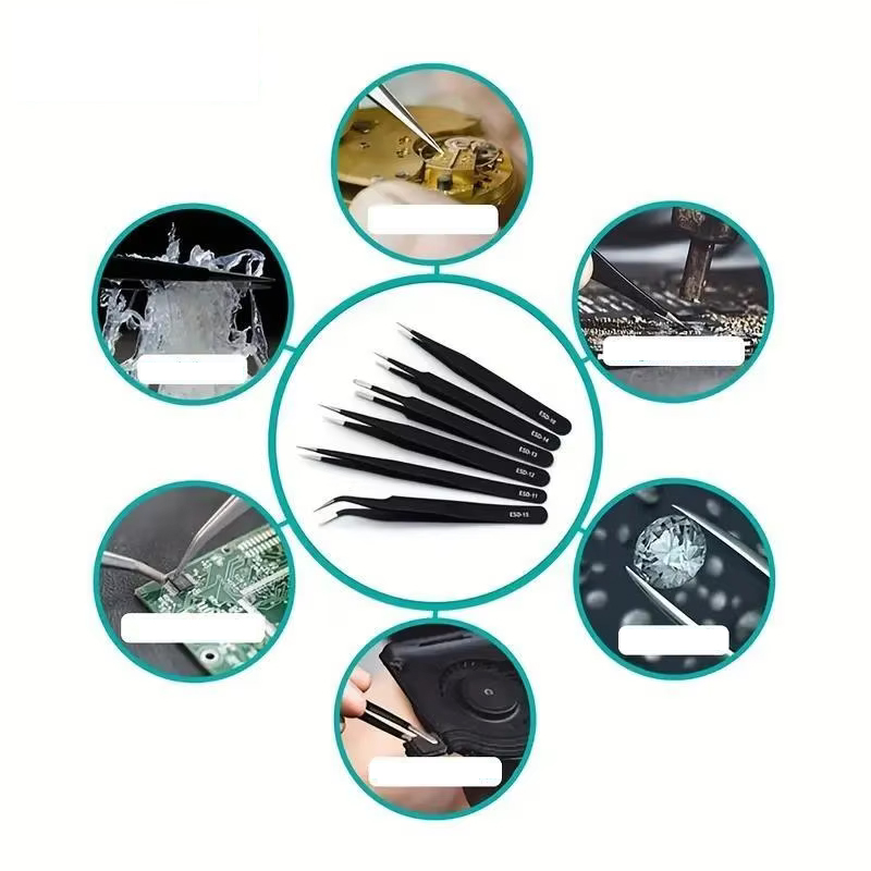 Electronics Repair Tool - 6 szt. Antystatycznych pęset ze stali